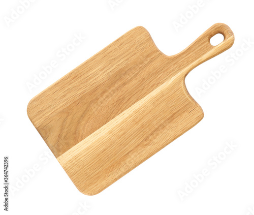 Modern wooden board isolated on white, top view. Cooking utensil