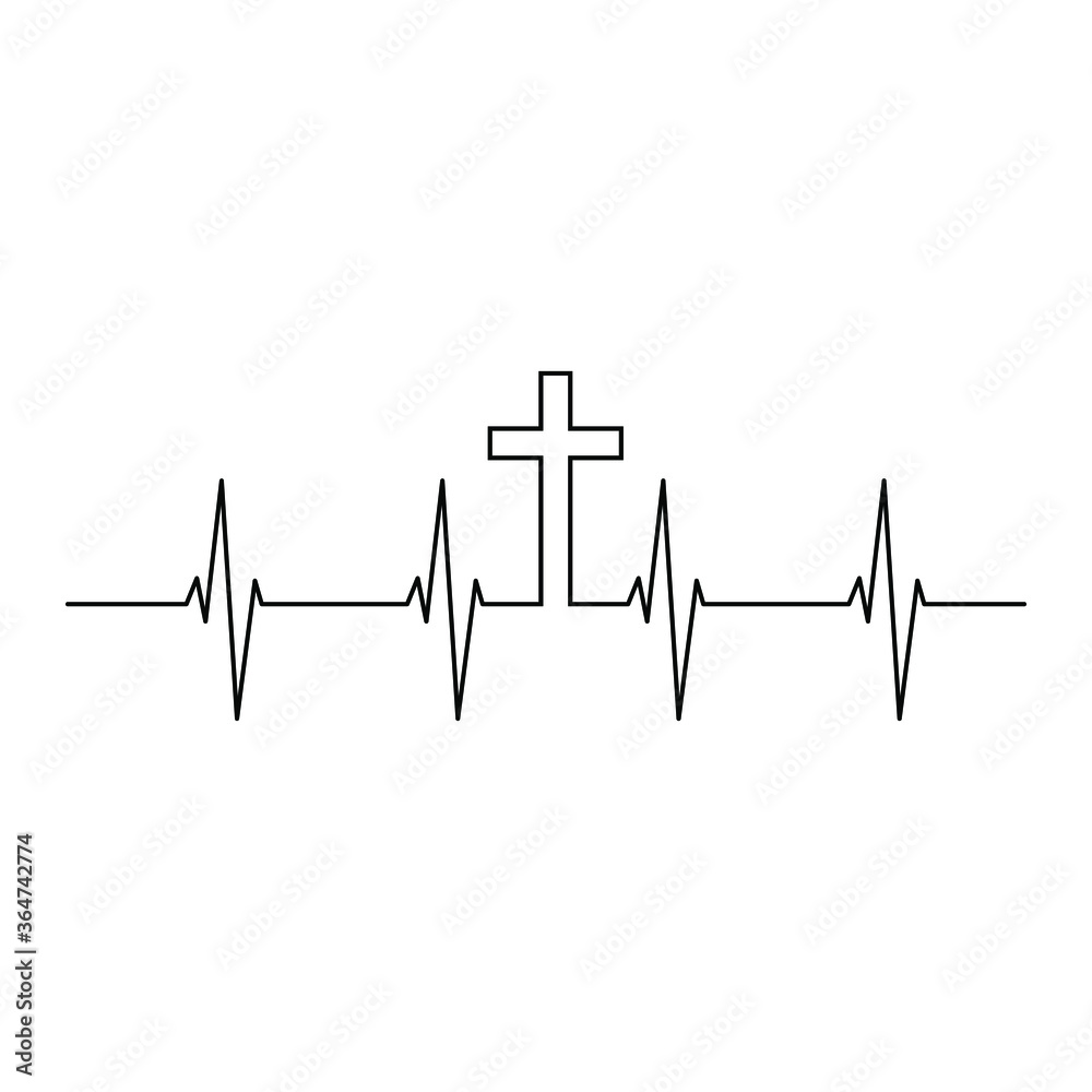 Cross Heartbeat vector, Christian design, Faith Jesus.