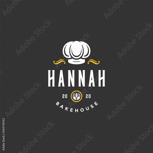 Bakery badge or label retro vector illustration baker or chef hat silhouette for bakehouse.