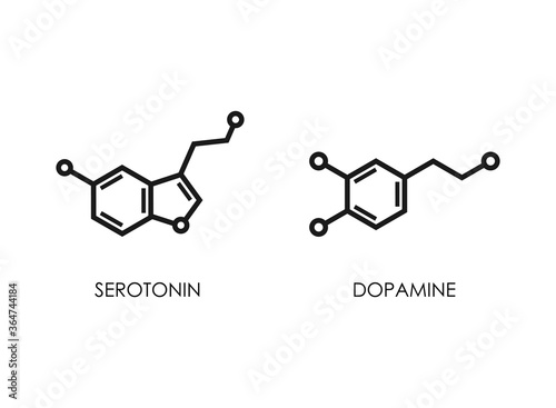 Dopamine and serotonin molecular structure. neurotransmitter molecule.