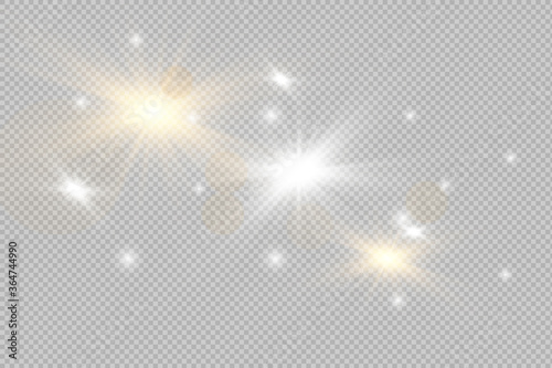 Glow light effect. Star burst with sparkles. sunlight.Glow golden light spark set on transparent background. Blur vector sparkles design collection. Explosive flash  sun  flare and shiny cloud.