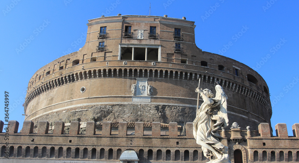 Castel Sant'Angelo, a towering cylindrical building in Parco Adriano, Rome, Italy