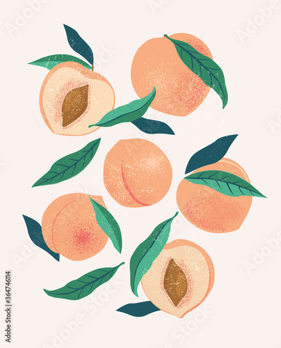 Abstract still life in pastel colors poster. Collection of contemporary art. Abstract paper cut elements  fruits for social media  postcards  print. Hand drawn peach.
