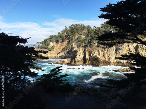 Point Lobos Cypress and Swirling Ocean Turquoise Water Coastal California USA, nature, preserve. travel, Monterey. tourism, state park, Pacific Ocean