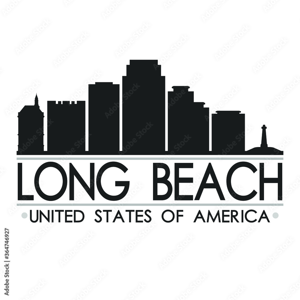 Long Beach California USA Skyline Silhouette Design City Vector Art Famous Buildings.