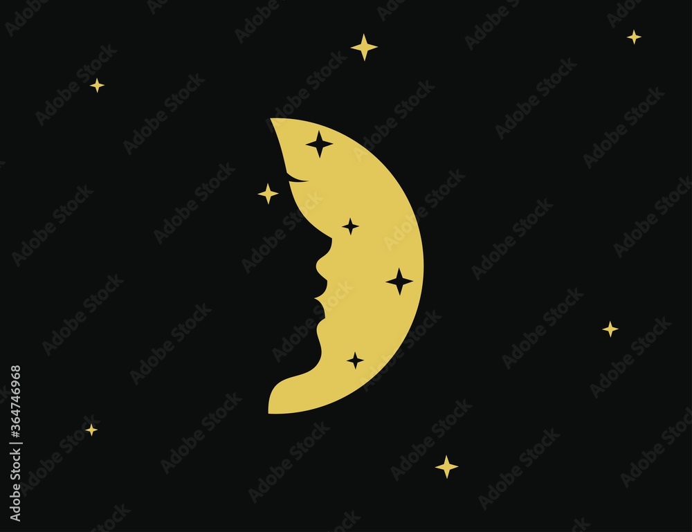 Naklejka premium women face logo icon symbol in shape of moon