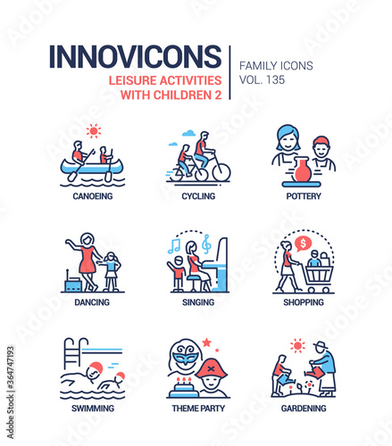 Leisure activities for children - line design style icons set