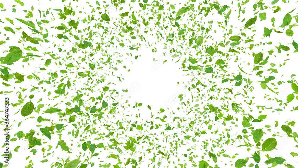 Green Flying leaves leaf 3D illustration background Green Flying leaves leaf 3D illustration background