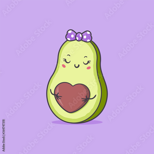 Expecting mom concept with cute kawaii avocado mother cartoon character, funny cartoon illustration