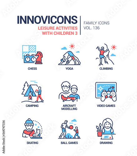 Leisure activities for children - line design style icons set