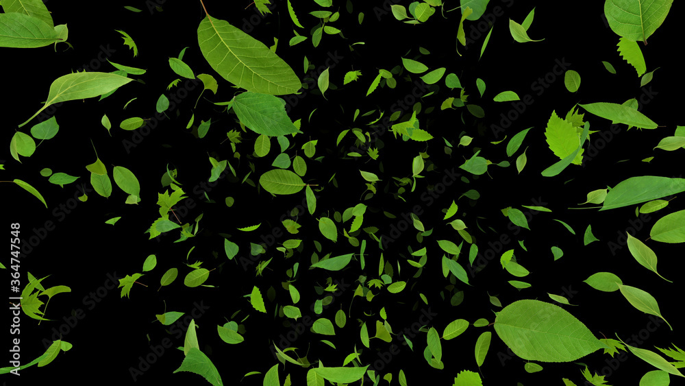 Green Flying leaves leaf 3D illustration background Green Flying leaves leaf 3D illustration background