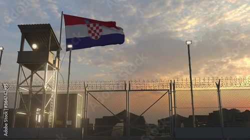 Military base with waving flag of Croatia 3d photo