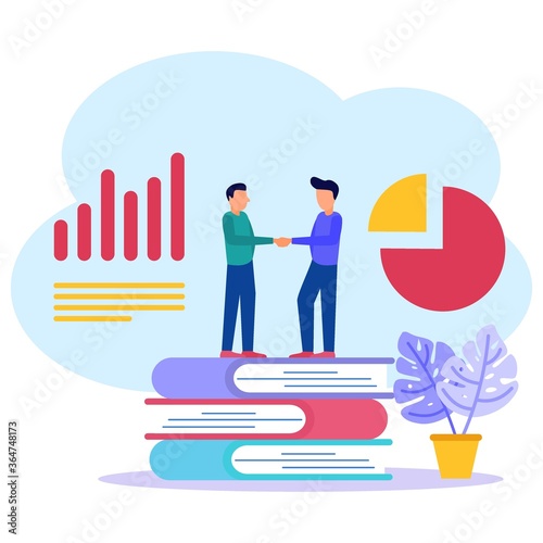 Vector illustration of a business concept. successful teamwork. Management, Investors, ideas. creative project financing. 2 business people shake hands with the agreement.