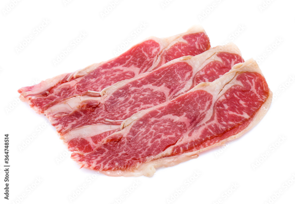 Fresh raw beef meat slices isolated over white background Fresh raw beef meat slices isolated over white background