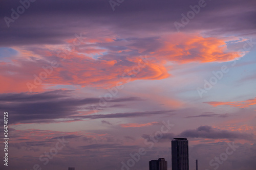 名古屋上空の綺麗な夏の夕焼けの風景