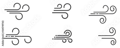 Set of wind blow icon in line style. Windy weather symbol, vector Illustration