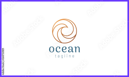 Sea wave line art logo design with gold color