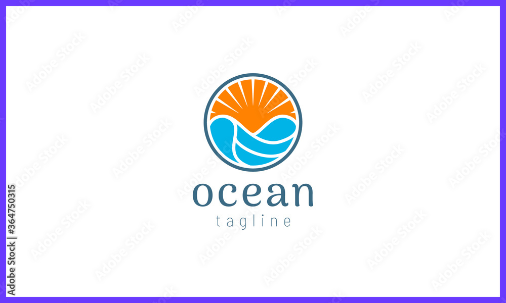 Abstract design of the sun and waves of sea water in a circle Abstract design of the sun and waves of sea water in a circle