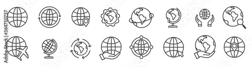globe related outline icon set. vector illustration