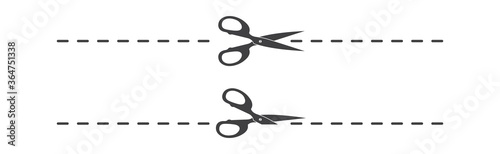 scissors with cut line icon, isolated on white background, vector illustration