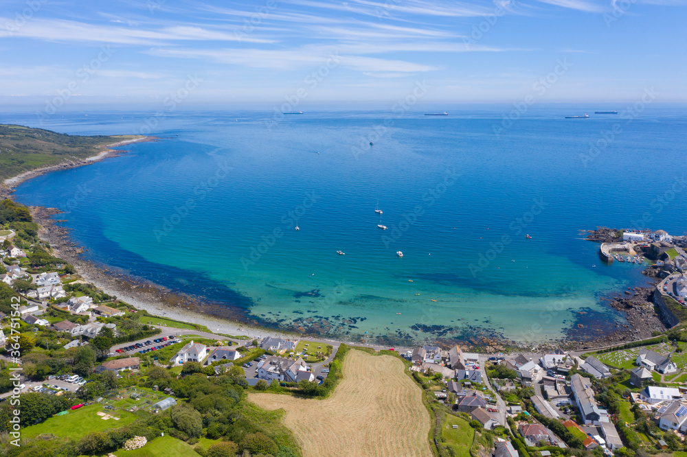 Aerial photograph of Coverack, Helston, Cornwall, England, United Kingdom