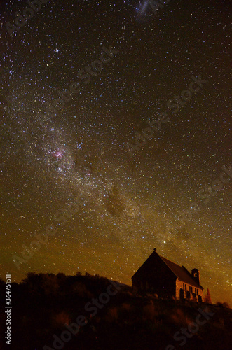 Milky way at Lake tekapo. Lake Tekapo is a small town located at the southern end of the lake of the same name in the inland South Island of New Zealand.
