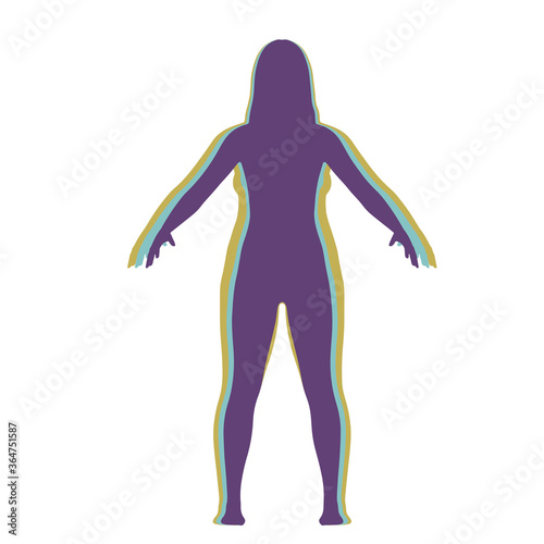 Silhouettes of a losing weight woman on white background