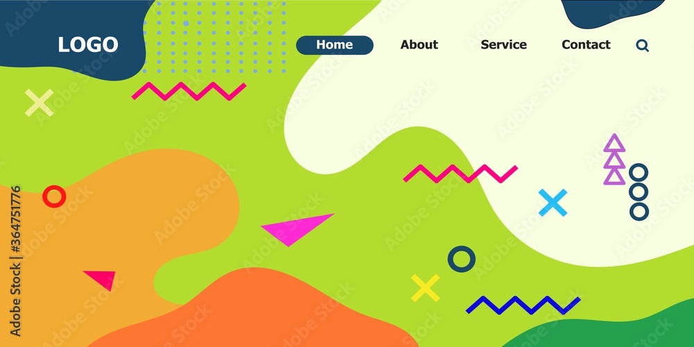 vector illustration of landing page memphis with geometric ornaments