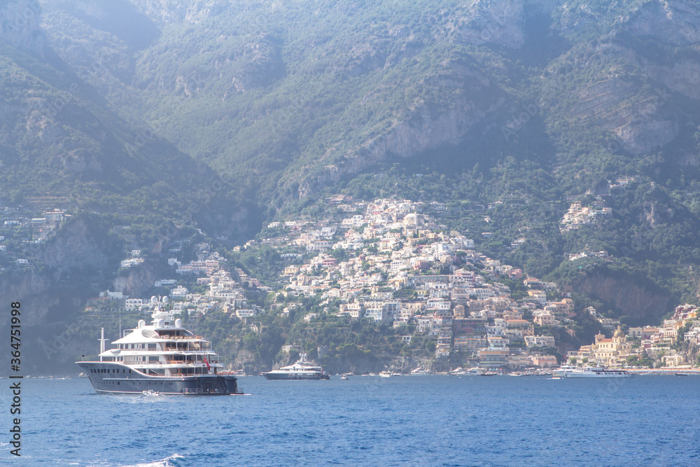 Luxury yacht on the Amalfi Coast near Positano, Italy