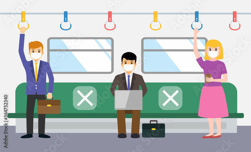 New normal, businessman social distancing in train during covid-19