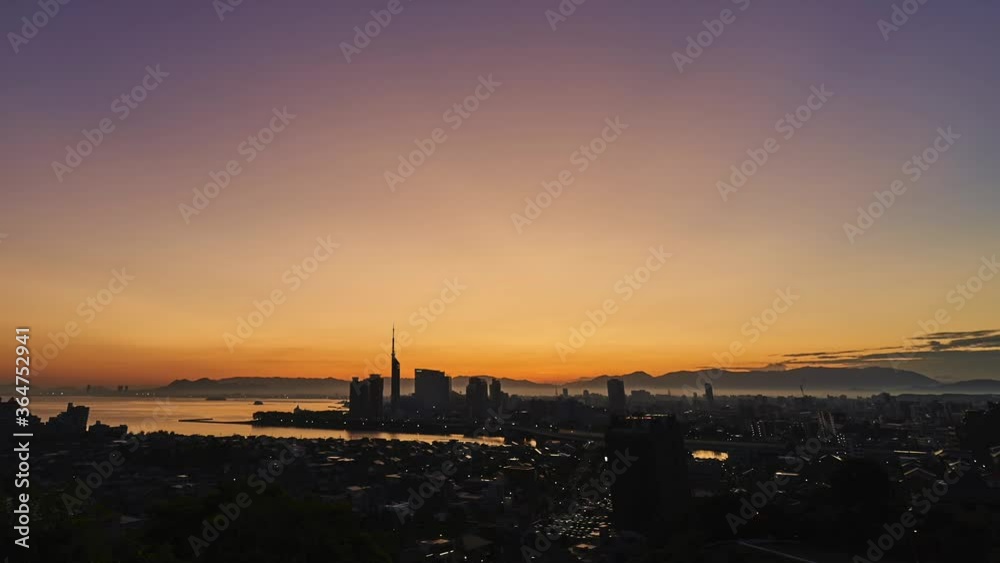 都市風景 福岡市 夜明け タイムラプス 都市風景 福岡市 夜明け タイムラプス
