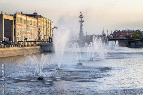Little fountains on Moscow river, Russia
