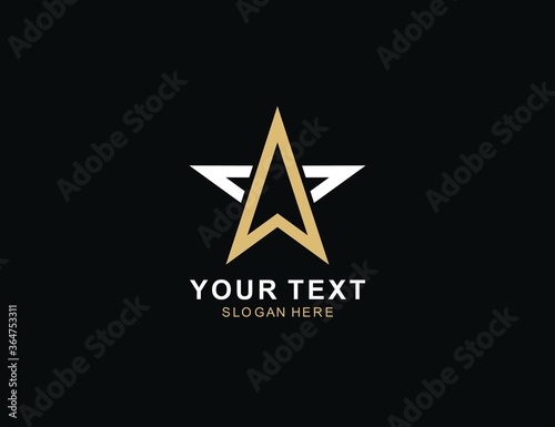 star with golden map or letter A Logo Design inspiration
