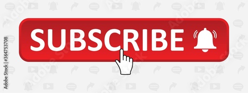 Subscribe red button, button with hand cursor and bell. subscribe Social media concept, subscribe to youtube channel, Vector icon illustration.