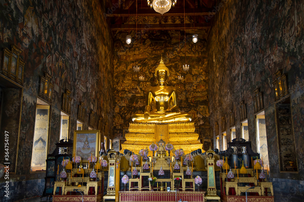 Bangkok,Thailand-July 4,2020:The big gold buddha statue in side chuch in Suthat temple at bangkok