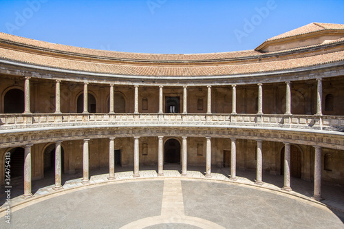 Round Patio and double colonnade of Charles V Palace, Granada, Andalusia, Spain