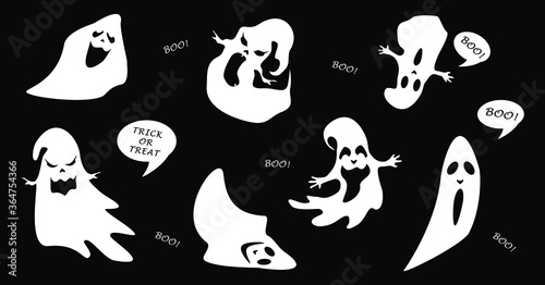Set of vector ghosts in cartoon style. Halloween.