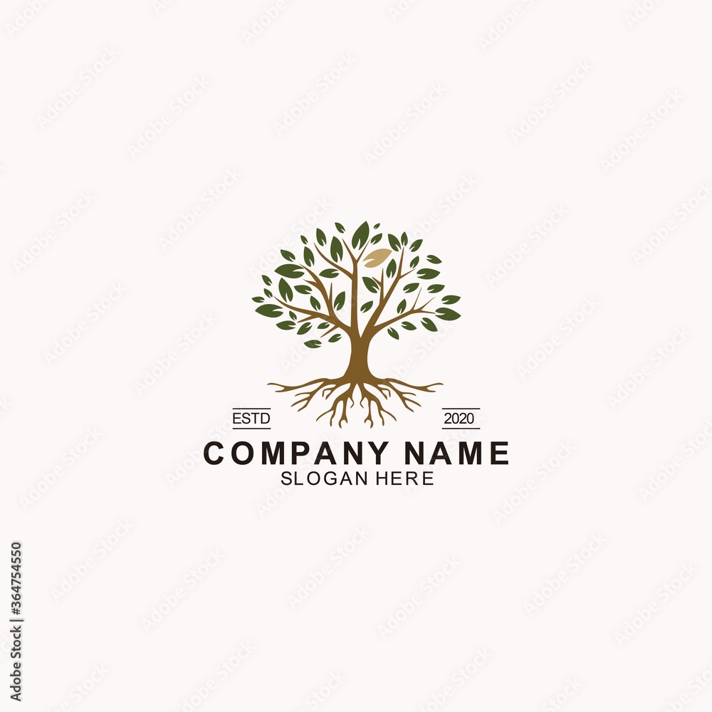 Obraz premium golden Tree of Life Stamp Seal Emblem Oak Banyan Maple logo design