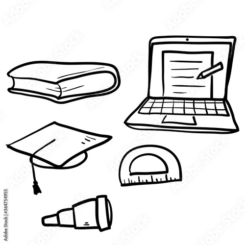 hand drawn doodle icon symbol for E-learning, online education. Modern vector illustration concepts for website and mobile website development