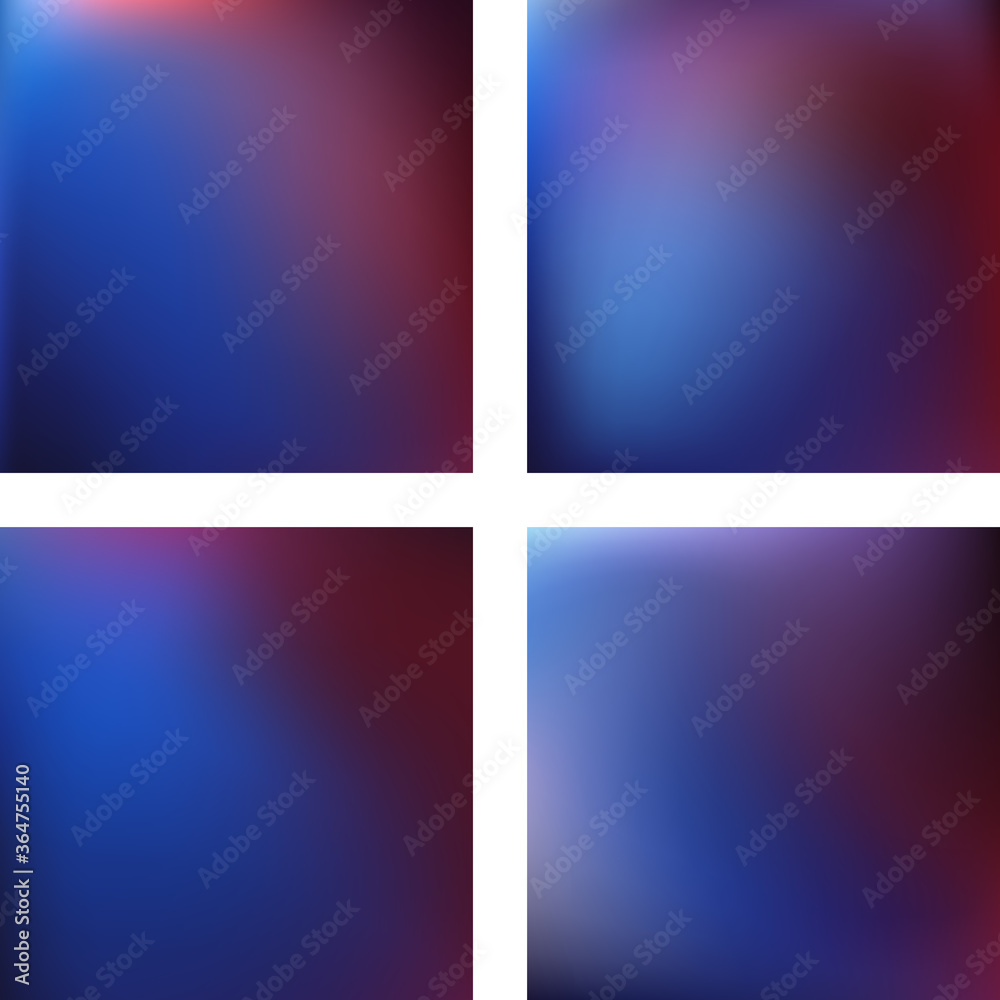 Set with abstract blurred backgrounds. Vector illustration. Modern geometrical backdrop. Abstract template. Blue, purple colors.