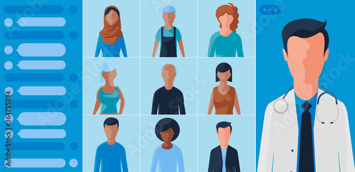 videoconference of health care,  telehealt vector illustration, medical service online
