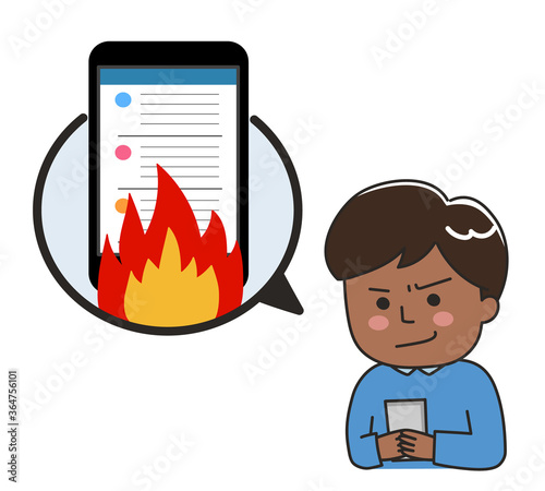 Man repeatedly spreading fake news on the internet. Vector illustration isolated on white background.