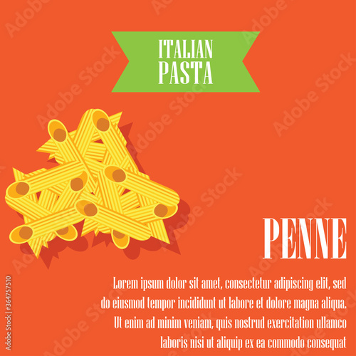 penne dry pasta banner for italian pasta cuisine. vector illustration