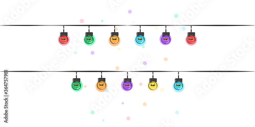 Christmas glowing lights on white background.