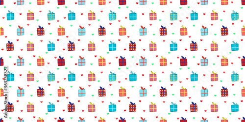 Christmas seamless pattern, Gift Box on white background.