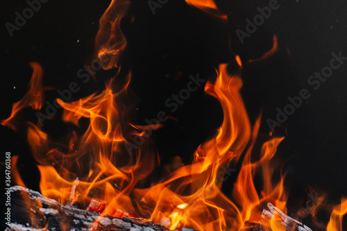 burning firewood in a barbecue or barbecue.