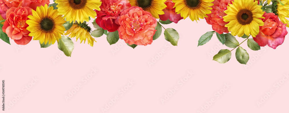 Red roses and sunflowers in a floral arrangement Big red roses and  sunflowers in a floral arrangement  CanStock