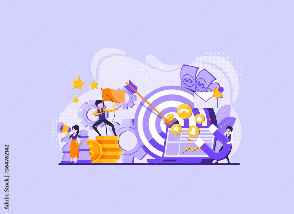 Business strategy, business goals and plan, business achievement and successful development. Vector isolated concept illustration with tiny people. Vector illustration