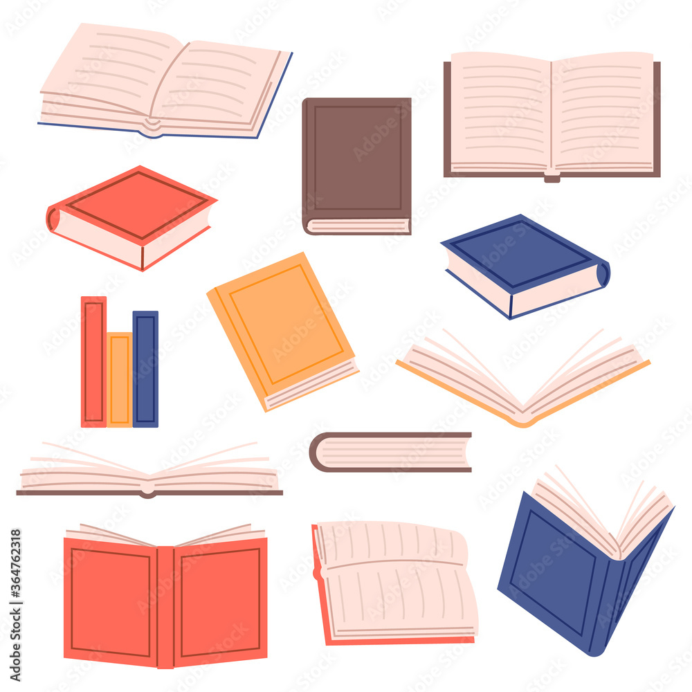 Diverse cartoon books set on white background vector illustration flat design Diverse cartoon books set on white background vector illustration flat design
