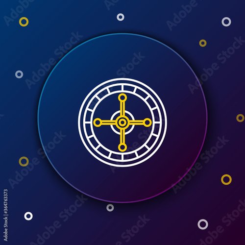 Line Casino roulette wheel icon isolated on blue background. Colorful outline concept. Vector.